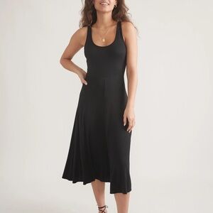 Marine Layer Black Lexi Rib Fit and Flare Midi Dress Medium